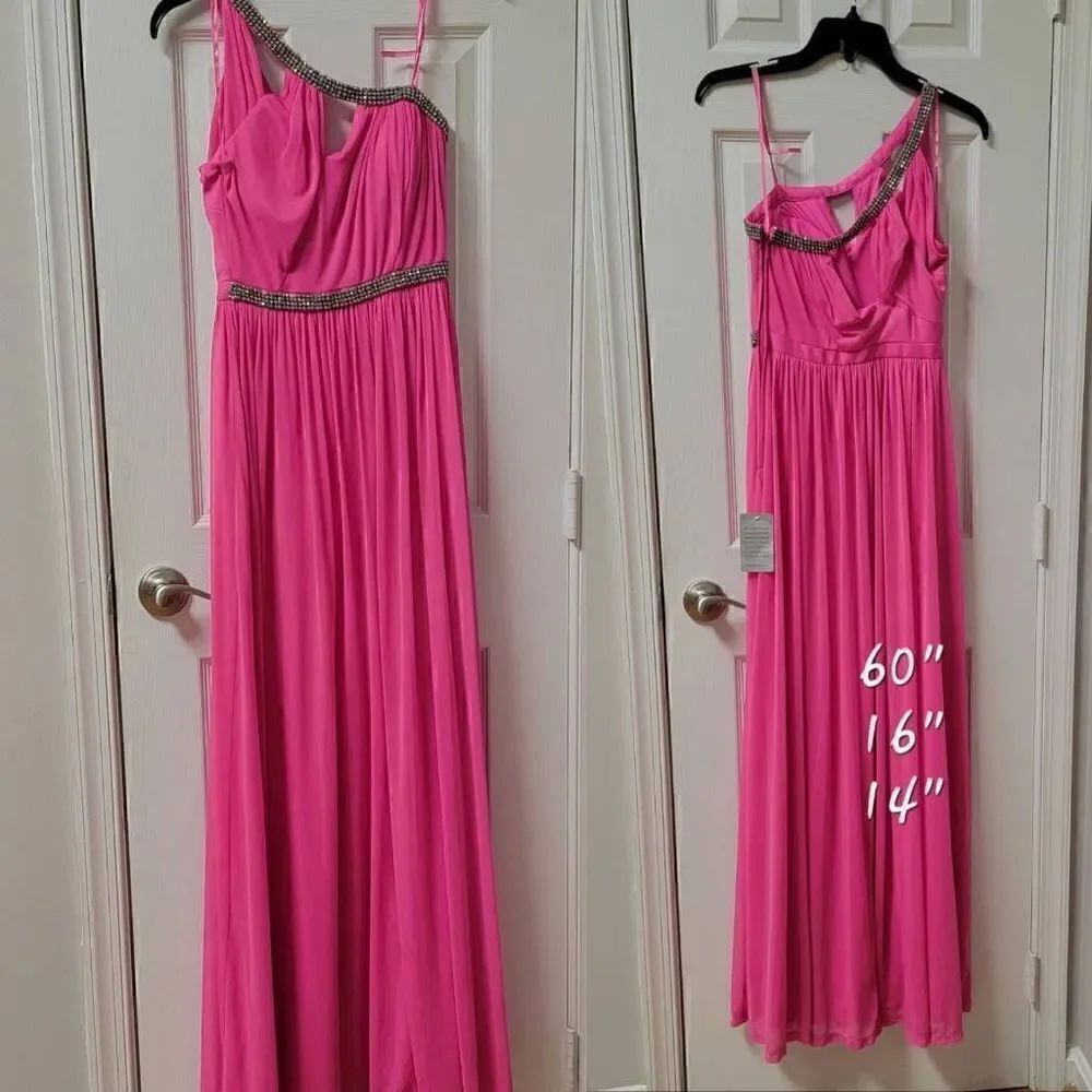 Adriana Papell One Shoulder Pink Gown 4